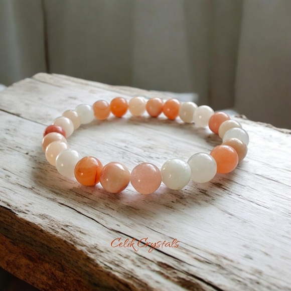 Peach Aventurine Bracelet - 8mm Unisex Natural Stones Handmade - Picture 4 of 6